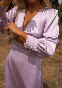 Robes-EASY-CLOTHES Robe Alice - Lilas - Manches Longues - Effet Satin - FluideEasy Clothes Lilas