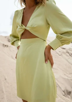 Robes-EASY-CLOTHES Robe Alice - Verte - Manches Longues - Effet Satin - FluideEasy Clothes Verte       