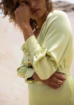 Robes-EASY-CLOTHES Robe Alice - Verte - Manches Longues - Effet Satin - FluideEasy Clothes Verte       