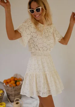 Robes-EASY-CLOTHES Robe Almane écrue | Robe courte en dentelle | Prêt-à-porter en ligne | Easy Clothes