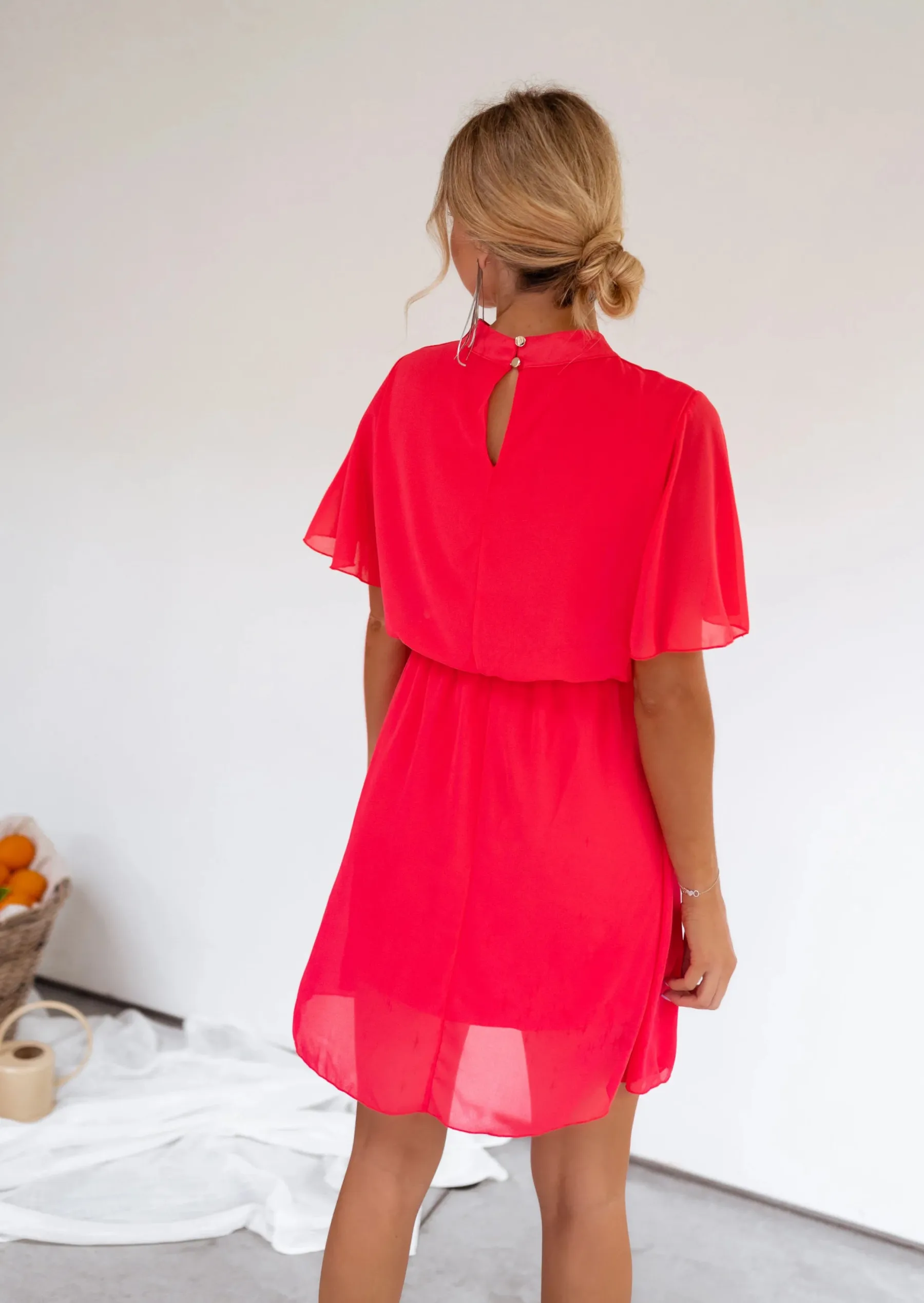 Robes-EASY-CLOTHES Robe Amandine framboise | Robe courte col montant | Prêt-à-porter en ligne | Easy Clothes Framboise