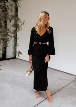 Robes-EASY-CLOTHES Robe Amery noire | Robe longue cut out | Prêt-à-porter en ligne | Easy Clothes Noire