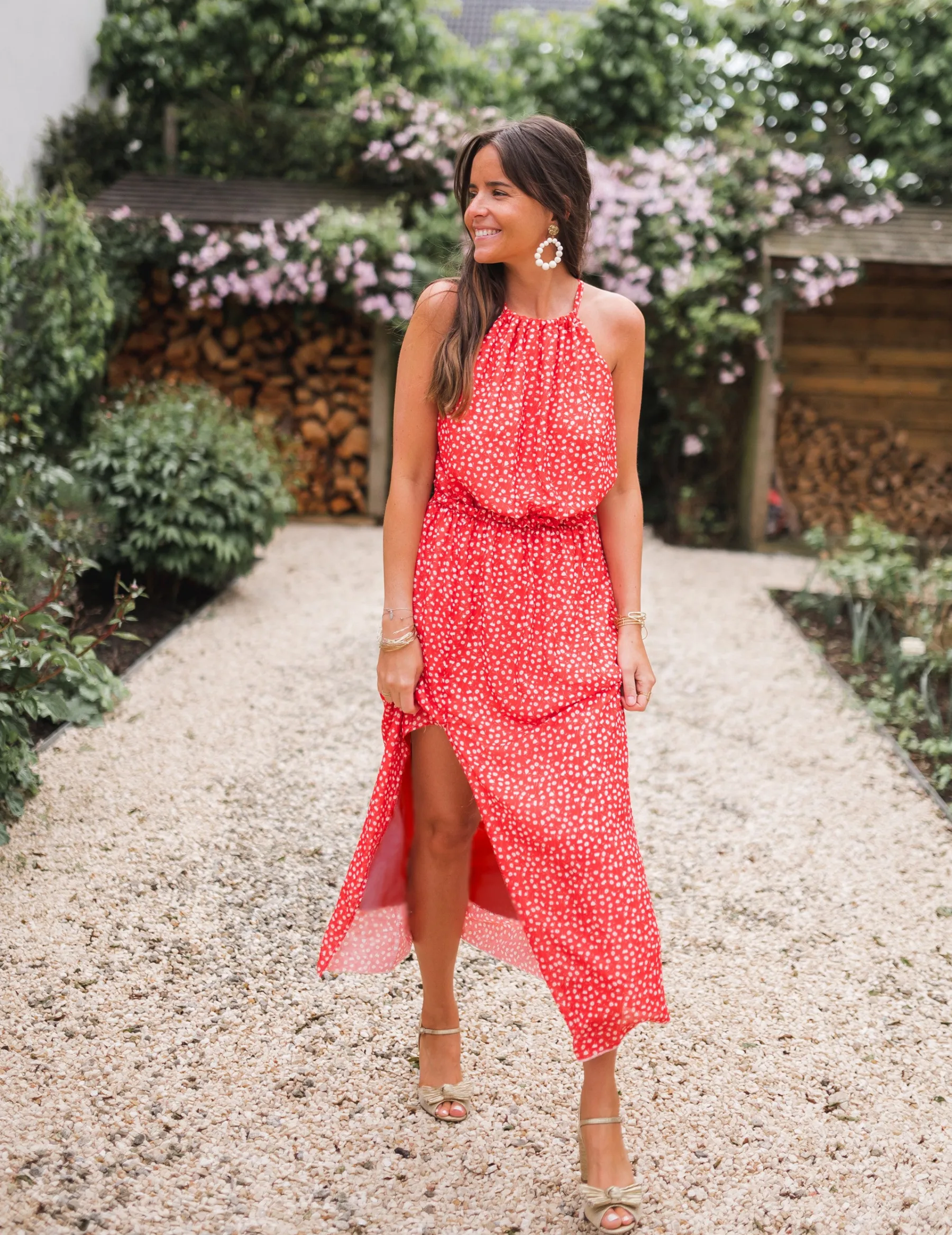 Robes-EASY-CLOTHES Robe Angelique - rouge à fleursEasy Clothes Rouge à fleurs