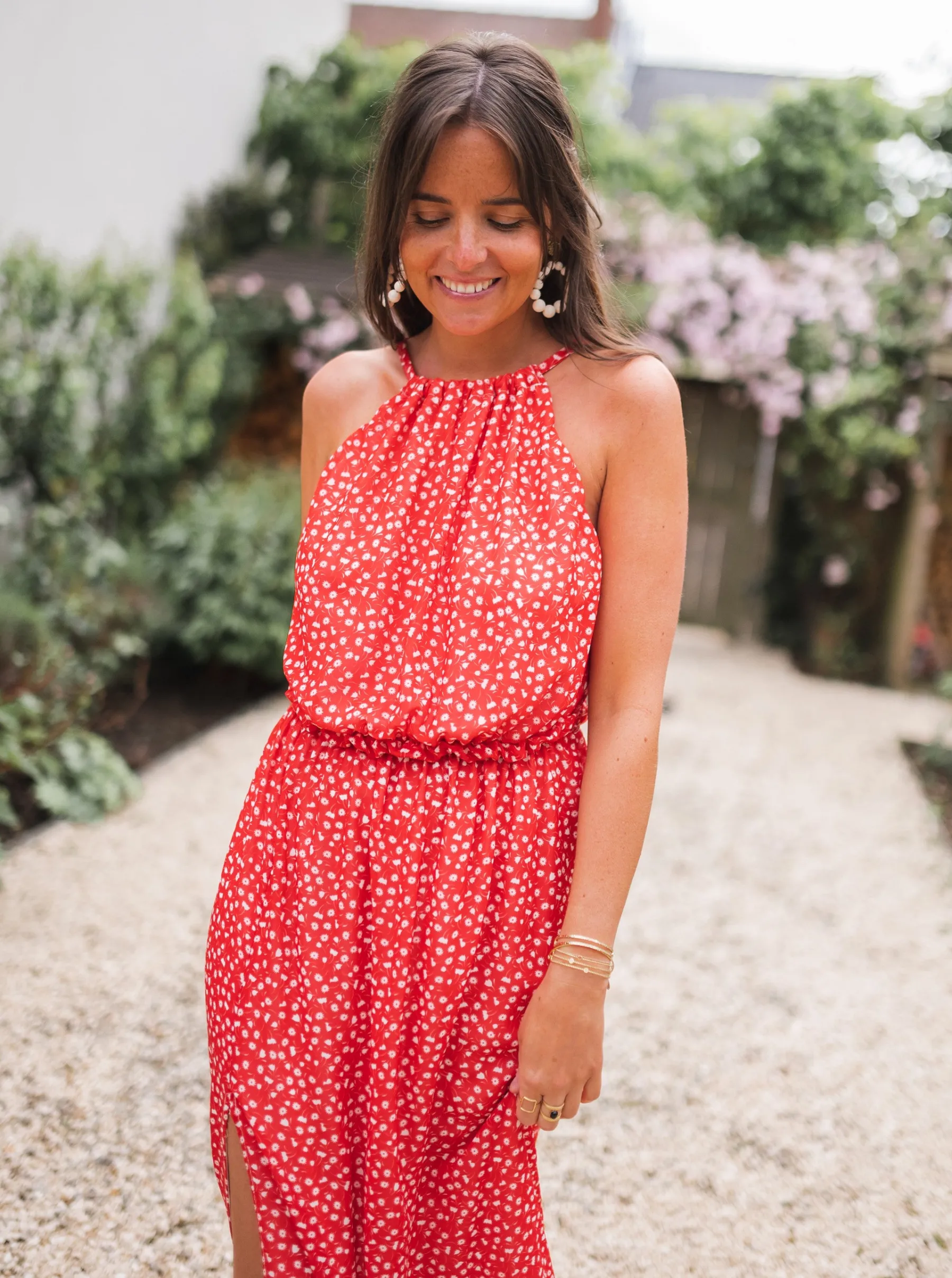 Robes-EASY-CLOTHES Robe Angelique - rouge à fleursEasy Clothes Rouge à fleurs