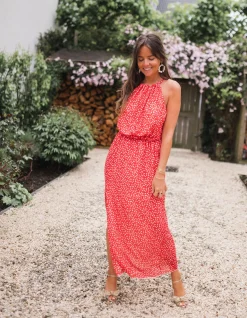 Robes-EASY-CLOTHES Robe Angelique - rouge à fleursEasy Clothes Rouge à fleurs