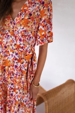 Robes-EASY-CLOTHES Robe Asma - orange à fleursEasy Clothes Orange à fleurs       