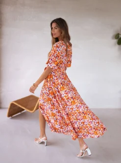 Robes-EASY-CLOTHES Robe Asma - orange à fleursEasy Clothes Orange à fleurs       