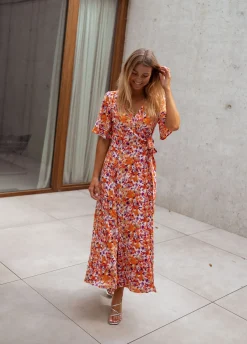 Robes-EASY-CLOTHES Robe Asma - orange à fleursEasy Clothes Orange à fleurs       