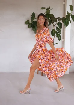 Robes-EASY-CLOTHES Robe Asma - orange à fleursEasy Clothes Orange à fleurs       
