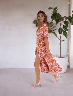 Robes-EASY-CLOTHES Robe Asma - orange à fleursEasy Clothes Orange à fleurs       