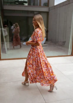 Robes-EASY-CLOTHES Robe Asma - orange à fleursEasy Clothes Orange à fleurs       