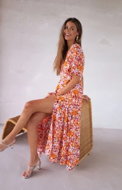 Robes-EASY-CLOTHES Robe Asma - orange à fleursEasy Clothes Orange à fleurs       