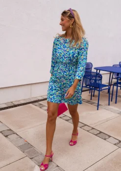 Robes-EASY-CLOTHES Robe Bathy bleue à motifs | Robe bleue courte fleurie | Prêt-à-porter en ligne | Easy Clothes Bleue à motifs