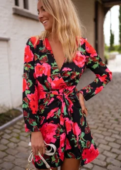 Robes-EASY-CLOTHES Robe Belga - À Fleurs - Epaulettes - Col VEasy Clothes À fleurs       