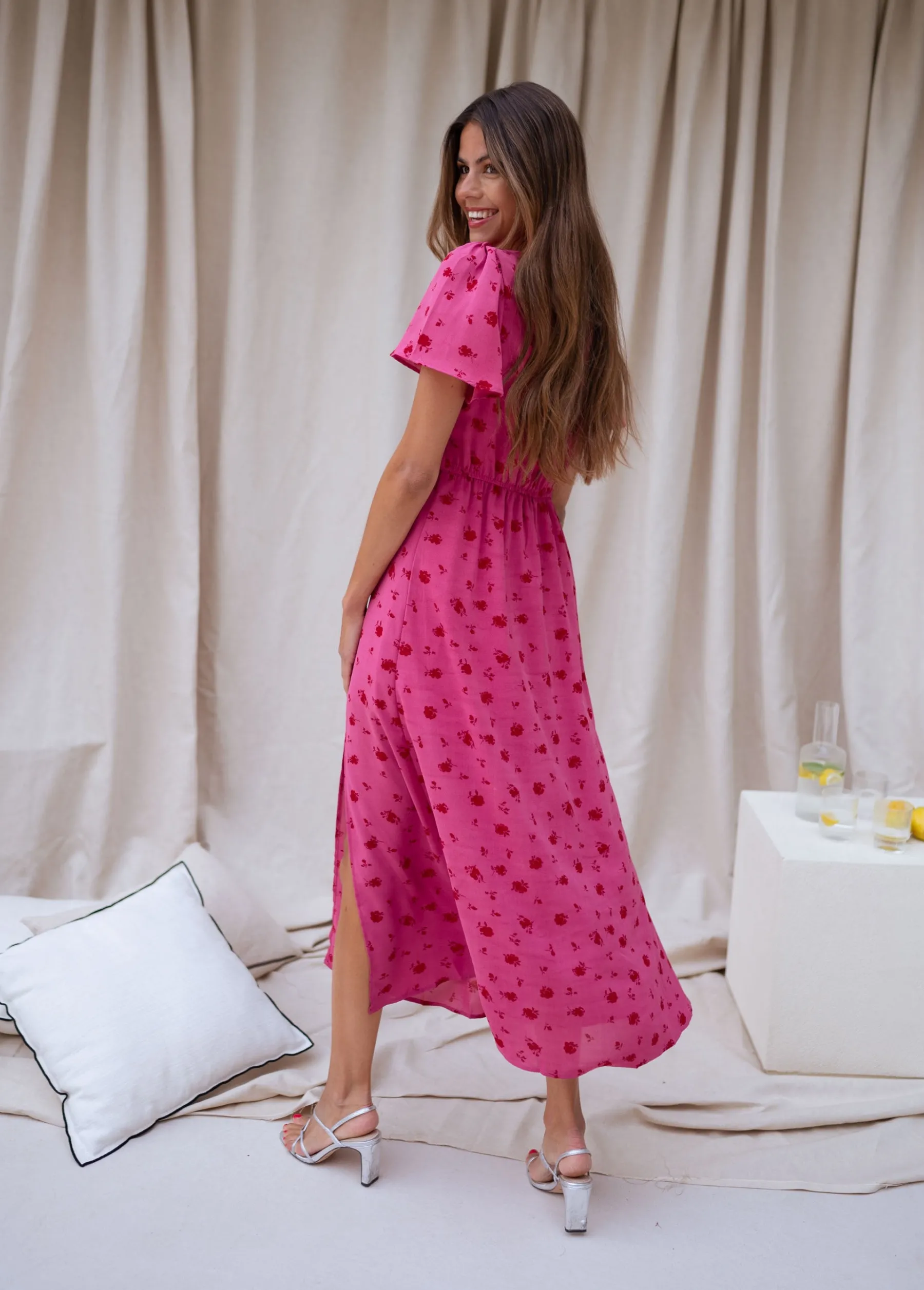 Robes-EASY-CLOTHES Robe Besma - framboise à motifsEasy Clothes Framboise à motifs