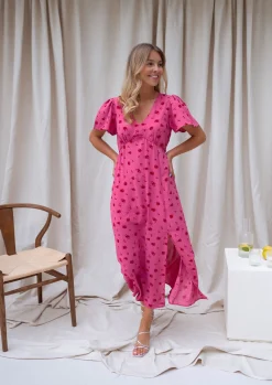 Robes-EASY-CLOTHES Robe Besma - framboise à motifsEasy Clothes Framboise à motifs