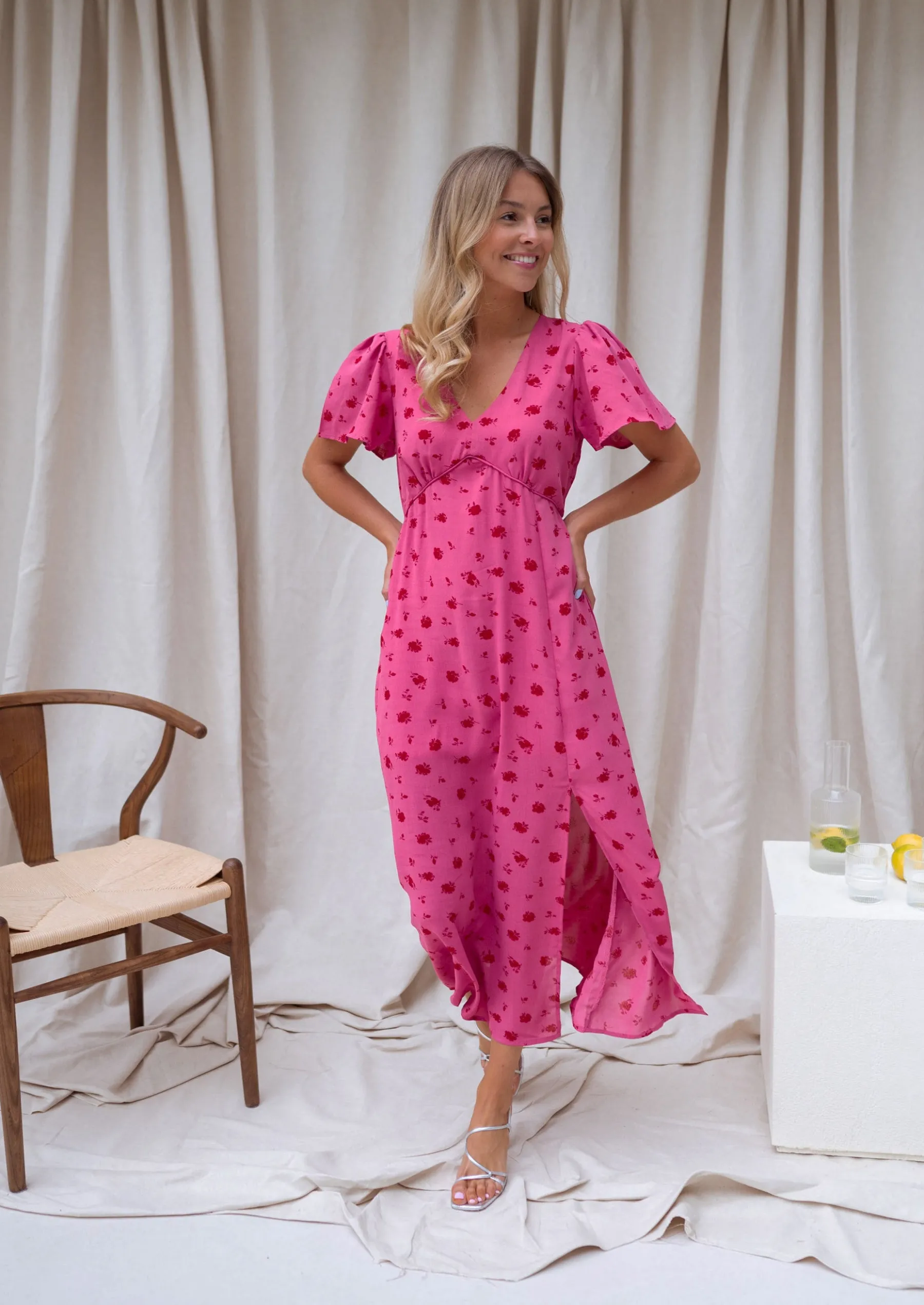 Robes-EASY-CLOTHES Robe Besma - framboise à motifsEasy Clothes Framboise à motifs