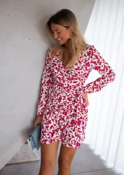 Robes-EASY-CLOTHES Robe Camilia | Blanche À Fleurs | Courte & Cache-CoeurEasy Clothes Blanche à fleurs