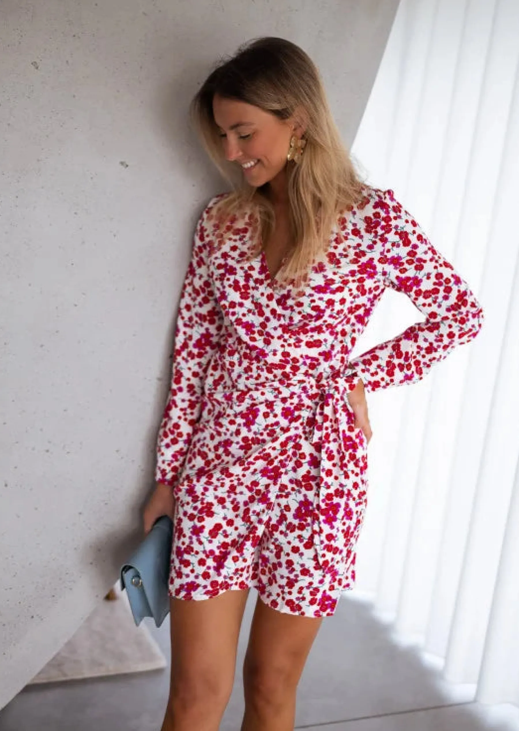 Robes-EASY-CLOTHES Robe Camilia | Blanche À Fleurs | Courte & Cache-CoeurEasy Clothes Blanche à fleurs