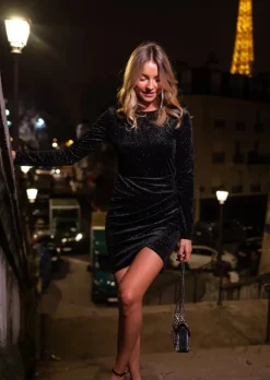 Robes-EASY-CLOTHES Robe Cassou - Noire & Brillante - Tenus de fêtesEasy Clothes Noire brillante