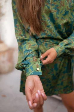 Robes-EASY-CLOTHES Robe Dalmi CREATION - kaki à motifsEasy Clothes Kaki à motifs       