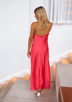 Robes-EASY-CLOTHES Robe Delly corail | Robe longue satinée | Prêt-à-porter en ligne | Easy Clothes Corail       