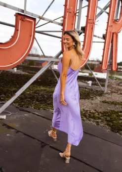 Robes-EASY-CLOTHES Robe Delly lilas | Robe longue satinée | Prêt-à-porter en ligne | Easy Clothes Lilas       
