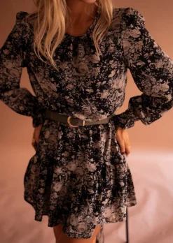 Robes-EASY-CLOTHES Robe Drew - Noire & Taupe - A Fleurs - FluideEasy Clothes Noire et taupe à fleurs       