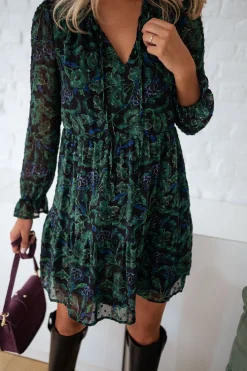 Robes-EASY-CLOTHES Robe Edith - verte et bleue à fleursEasy Clothes Verte et bleue à fleurs       