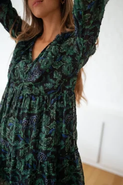 Robes-EASY-CLOTHES Robe Edith - verte et bleue à fleursEasy Clothes Verte et bleue à fleurs       