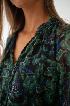 Robes-EASY-CLOTHES Robe Edith - verte et bleue à fleursEasy Clothes Verte et bleue à fleurs       