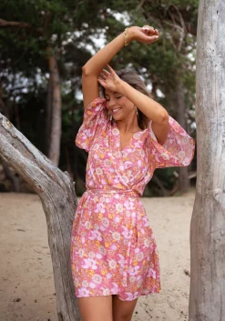 Robes-EASY-CLOTHES Robe Elorie - rose à fleursEasy Clothes Rose à fleurs       
