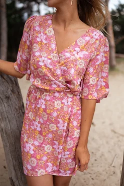 Robes-EASY-CLOTHES Robe Elorie - rose à fleursEasy Clothes Rose à fleurs       