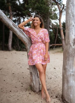 Robes-EASY-CLOTHES Robe Elorie - rose à fleursEasy Clothes Rose à fleurs       
