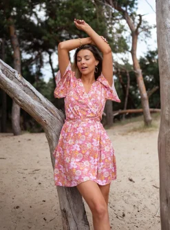 Robes-EASY-CLOTHES Robe Elorie - rose à fleursEasy Clothes Rose à fleurs       