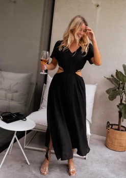 Robes-EASY-CLOTHES Robe Eveline noire | Robe longue fluide | Prêt-à-porter en ligne | Easy Clothes Noire       