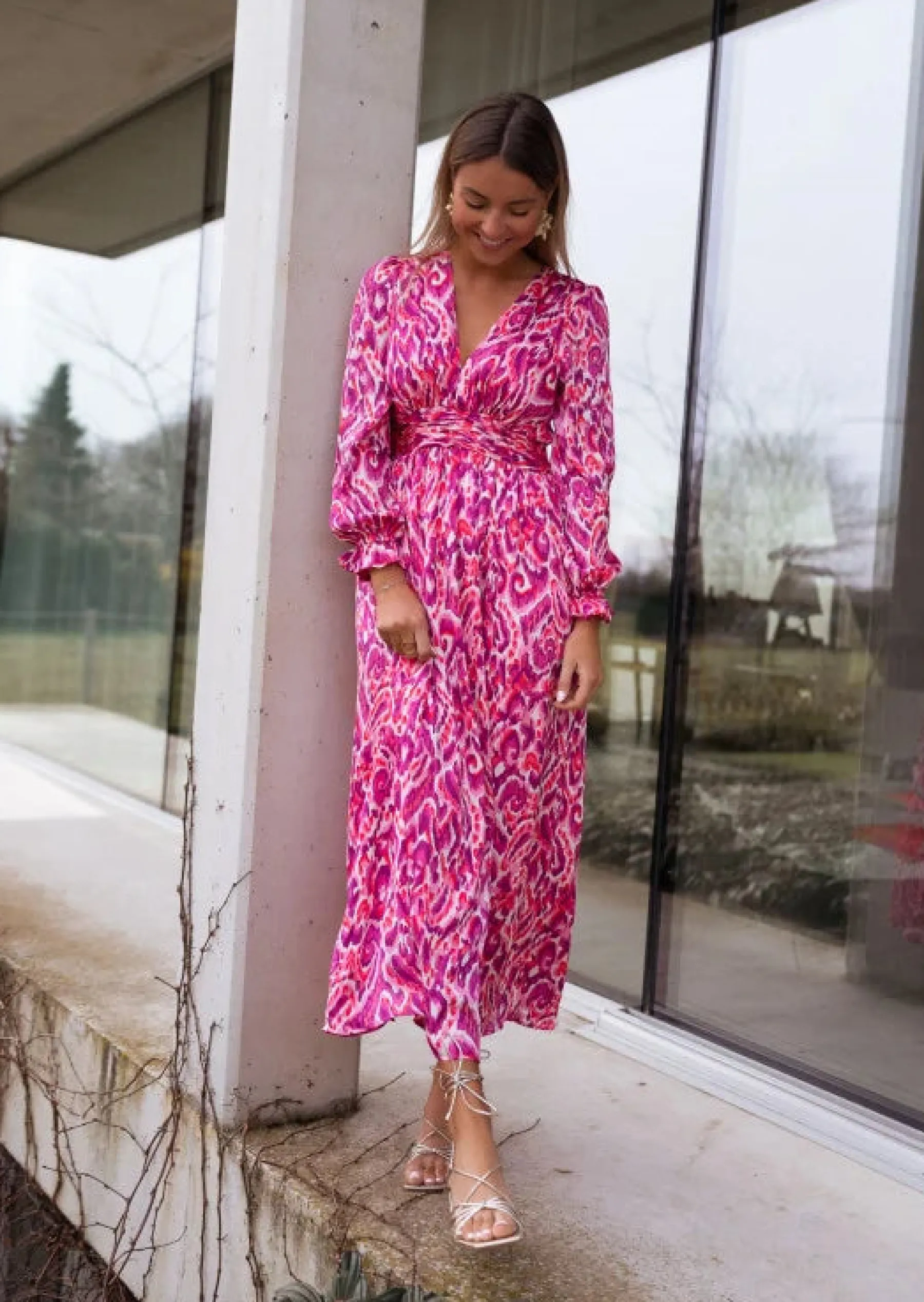 Robes-EASY-CLOTHES Robe Farella | Rose à Motifs | Élégante & ConfortableEasy Clothes Rose à motifs