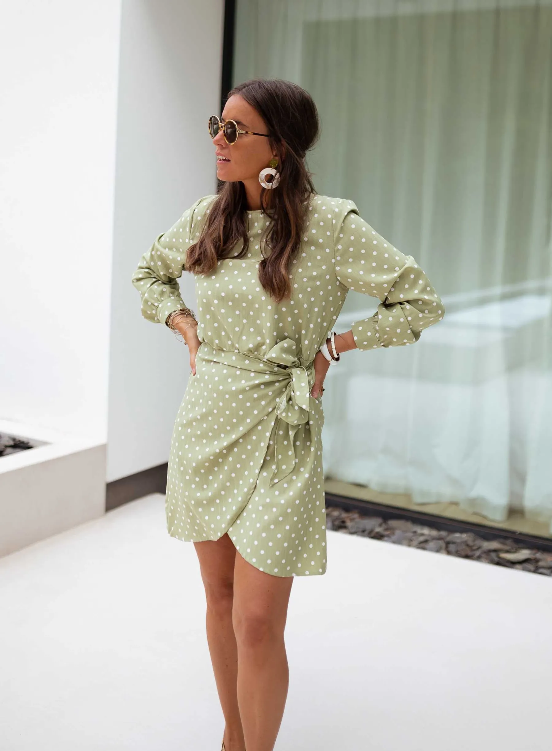 Robes-EASY-CLOTHES Robe Flavie - verte à poisEasy Clothes Verte à pois