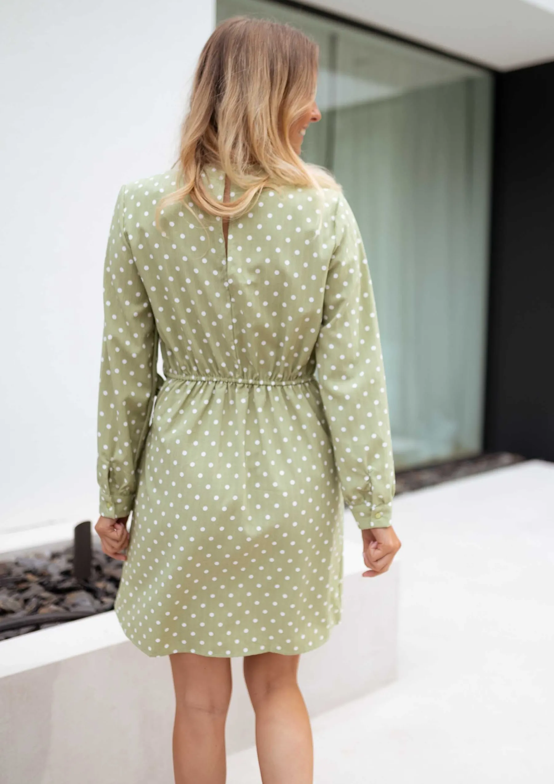 Robes-EASY-CLOTHES Robe Flavie - verte à poisEasy Clothes Verte à pois