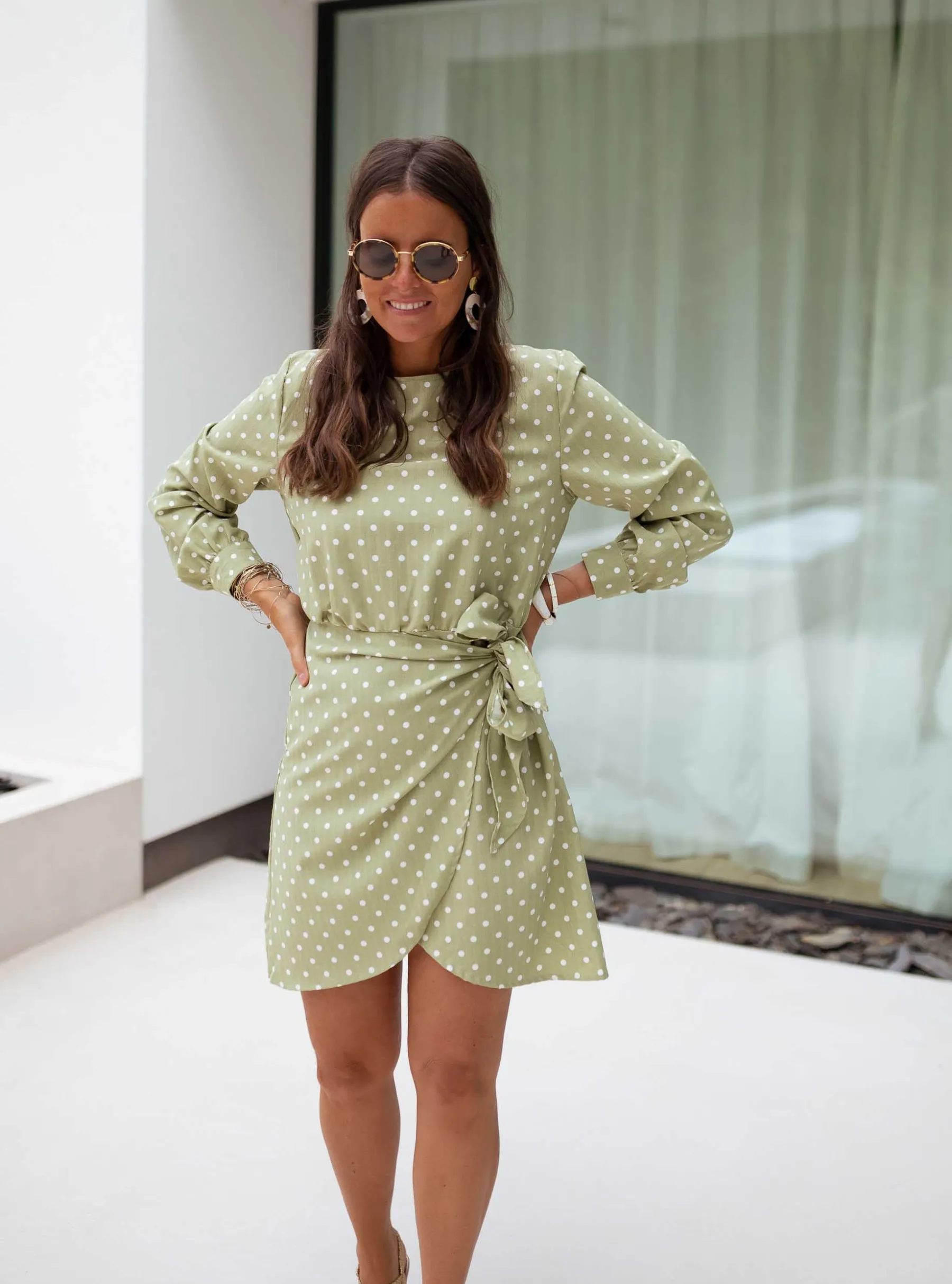 Robes-EASY-CLOTHES Robe Flavie - verte à poisEasy Clothes Verte à pois