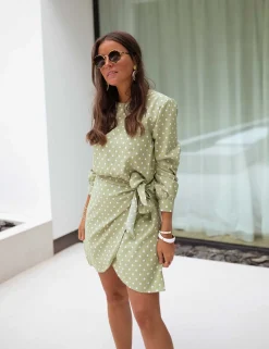 Robes-EASY-CLOTHES Robe Flavie - verte à poisEasy Clothes Verte à pois
