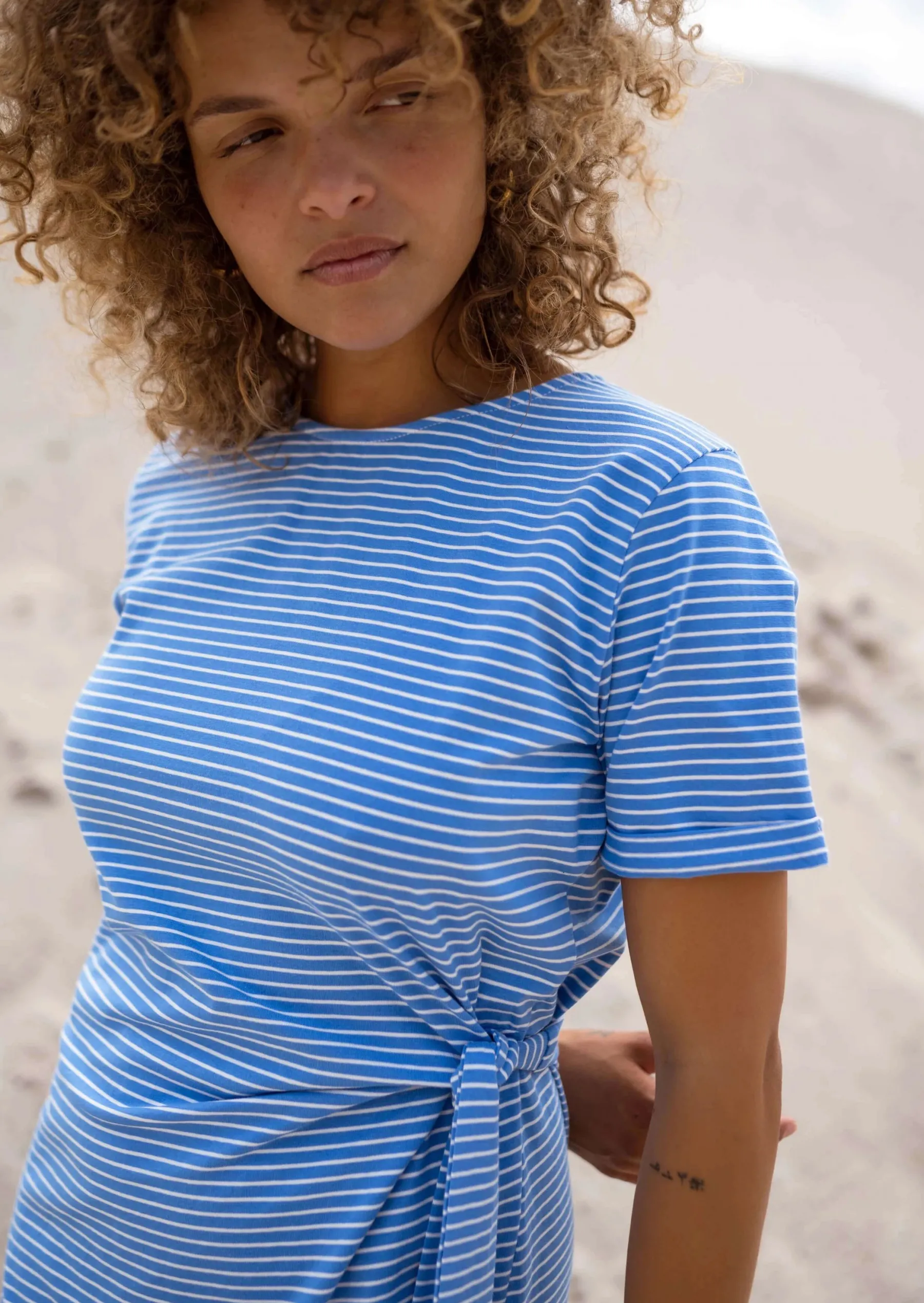 Robes-EASY-CLOTHES Robe Floriane Lignée - Bleue & Blanche - StretchEasy Clothes À lignes