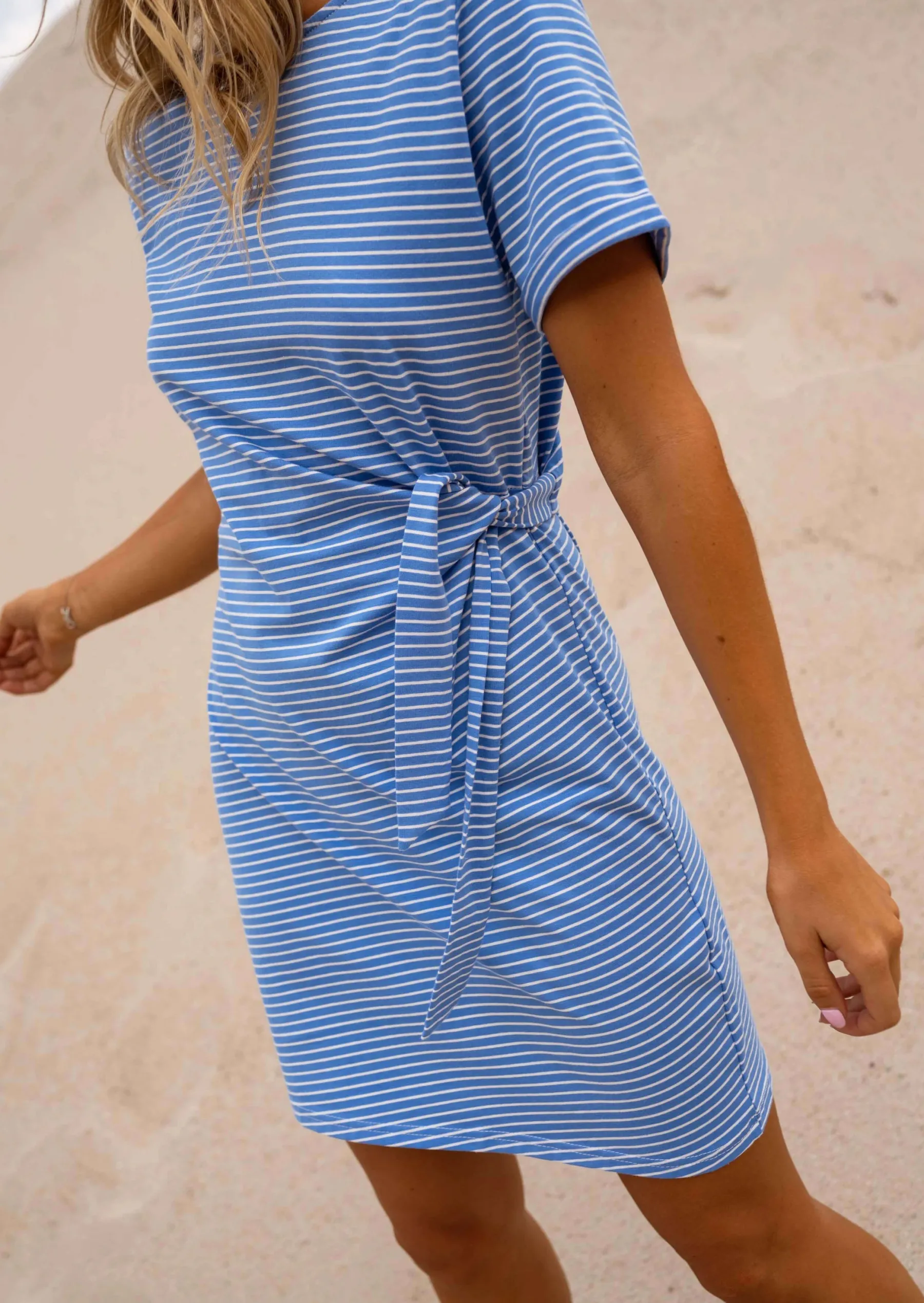 Robes-EASY-CLOTHES Robe Floriane Lignée - Bleue & Blanche - StretchEasy Clothes À lignes