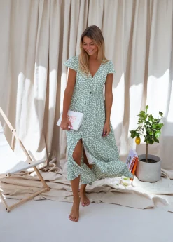 Robes-EASY-CLOTHES Robe Gaella - verte à fleursEasy Clothes Verte à fleurs