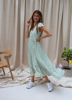 Robes-EASY-CLOTHES Robe Gaella - verte à fleursEasy Clothes Verte à fleurs       