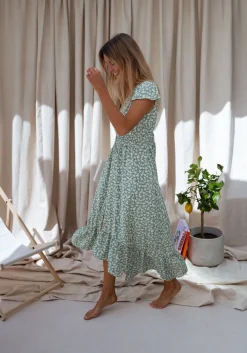 Robes-EASY-CLOTHES Robe Gaella - verte à fleursEasy Clothes Verte à fleurs       