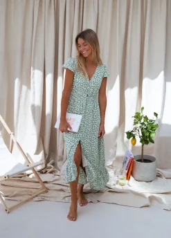 Robes-EASY-CLOTHES Robe Gaella - verte à fleursEasy Clothes Verte à fleurs       