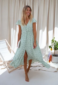 Robes-EASY-CLOTHES Robe Gaella - verte à fleursEasy Clothes Verte à fleurs       