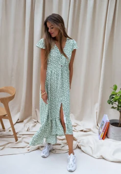 Robes-EASY-CLOTHES Robe Gaella - verte à fleursEasy Clothes Verte à fleurs       