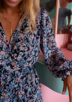 Robes-EASY-CLOTHES Robe Hilary - À Fleurs - Décolleté en V - Création Easy Clothes À fleurs       